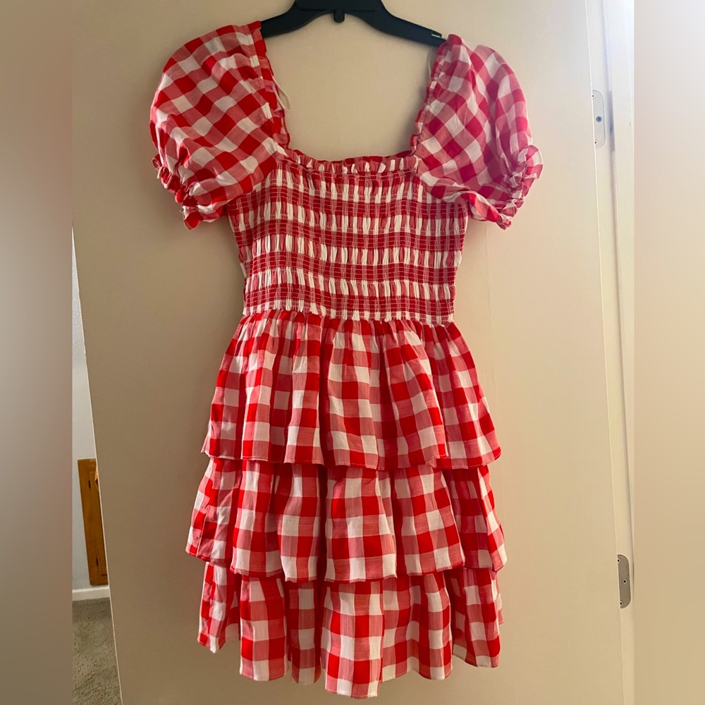 English Factory Women's Gingham Mini Dress Red XS
